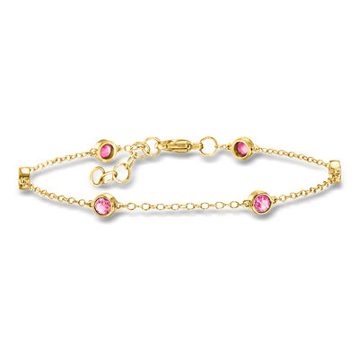 .70 ct. t.w. Bezel-Set Lab-Grown Pink Sapphire Station Bracelet in 18kt Gold Over Sterling