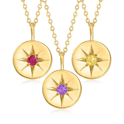 Birthstone Star Disc Pendant Necklace in 14kt Yellow Gold