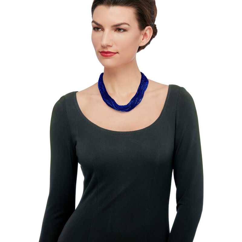 Italian Blue Murano Glass Bead Torsade Necklace with 18kt Gold Over Sterling image number 1