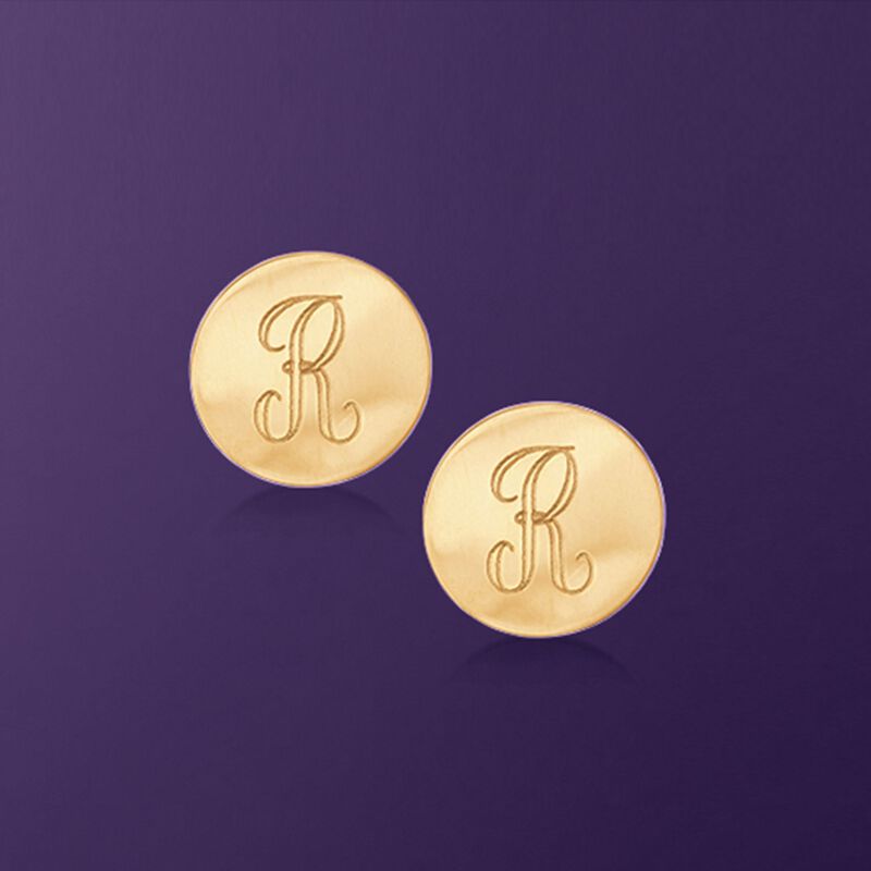 14kt Yellow Gold Personalized Disc Earrings image number 5