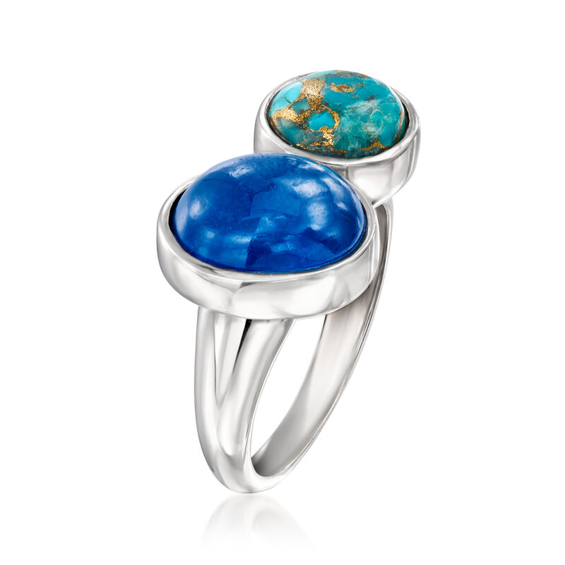Turquoise and 2.80 Carat Blue Quartz Toi et Moi Ring in Sterling Silver image number 2