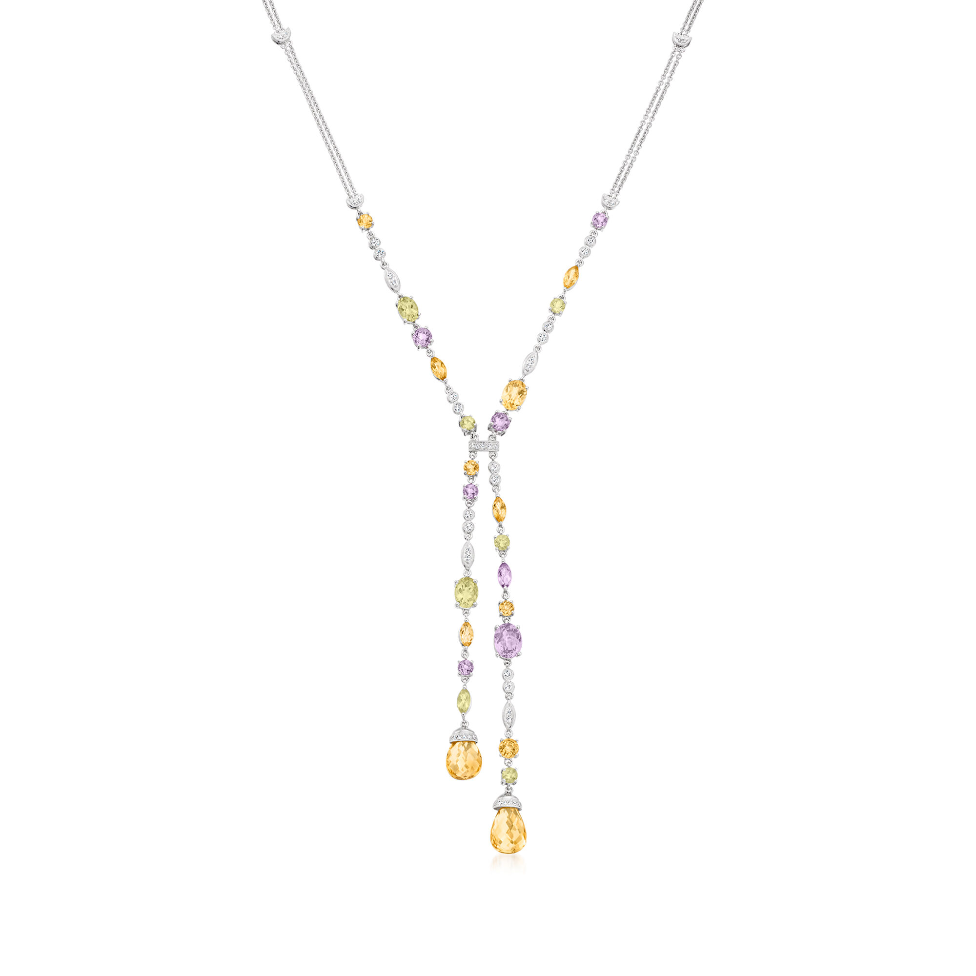 スコッチ　GOLD / MELTON×ACETATE SOUVENIR 7.85 ct. t.w. Multi-Gemstone Station Necklace in 18kt Gold