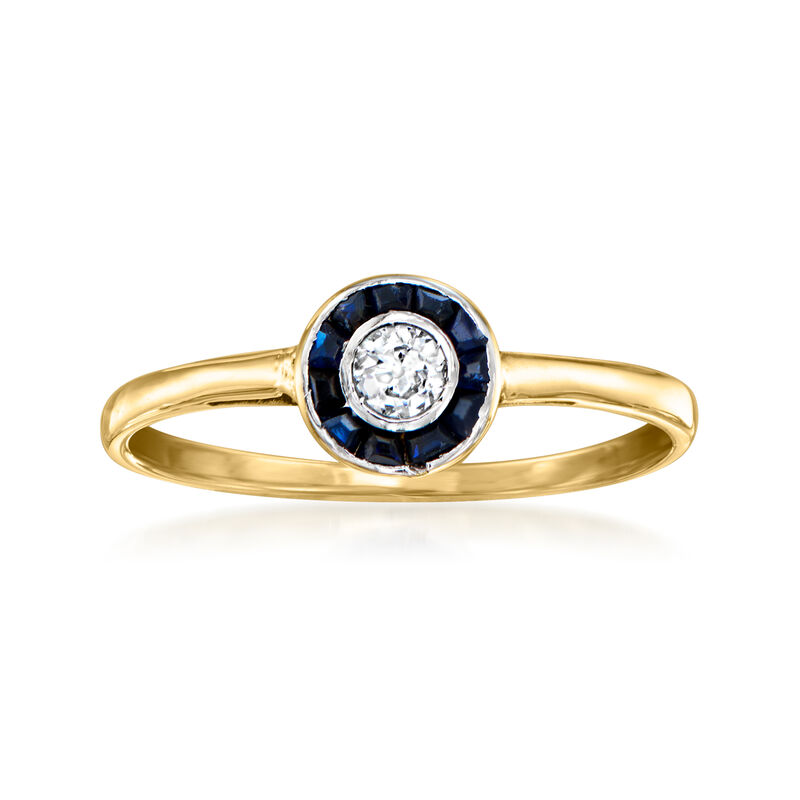 C. 1920 Vintage .25 ct. t.w. Synthetic Sapphire and .10 Carat Diamond Circle Ring in 18kt Yellow Gold image number 0