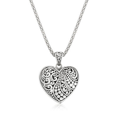 Sterling Silver Bali-Style Heart Pendant Necklace