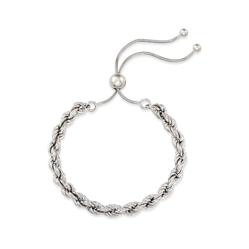 Italian Sterling Silver Rope Chain Bolo Bracelet image number 3