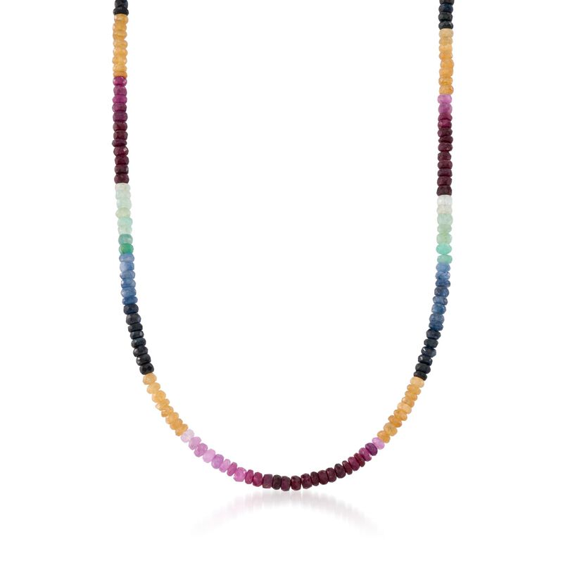 50.00 ct. t.w. Multicolored Sapphire Bead Necklace in Sterling Silver image number 0