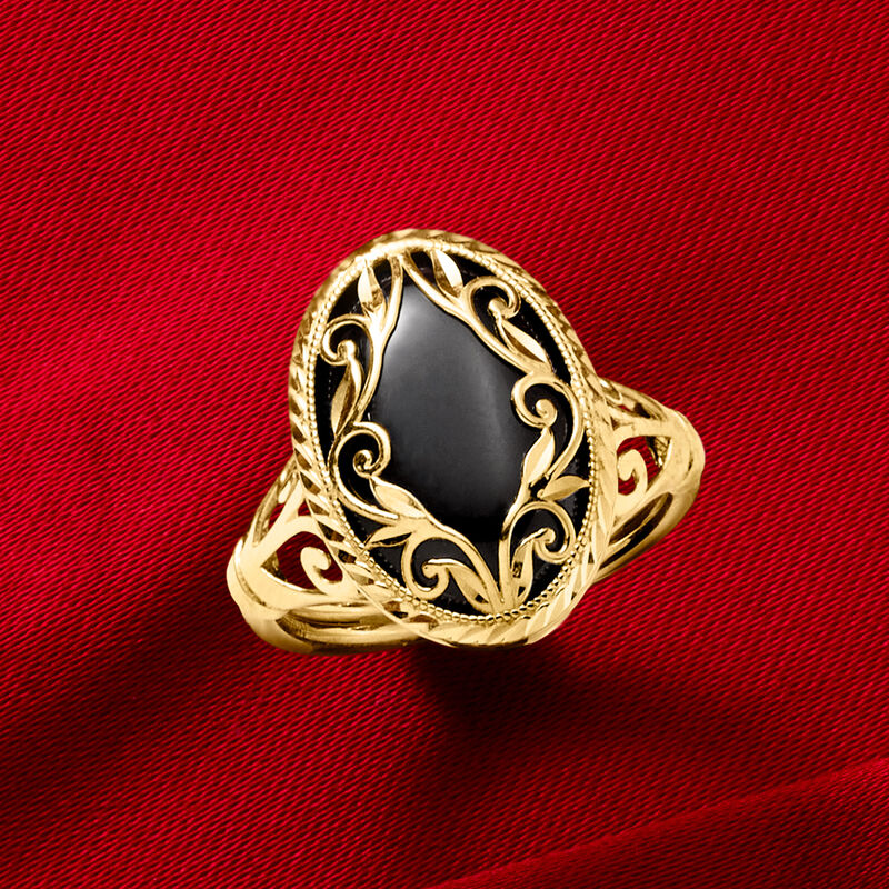Onyx Scrollwork Ring in 14kt Yellow Gold image number 4