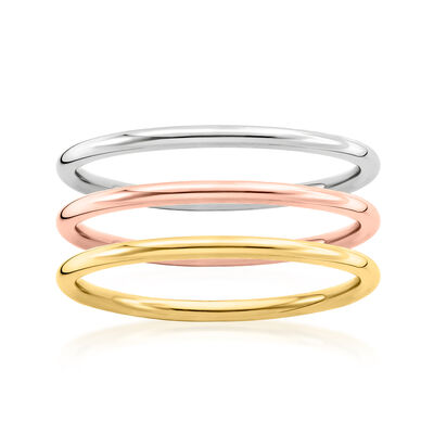 Italian 10kt Tri-Colored Gold Jewelry Set: Three Stackable Rings