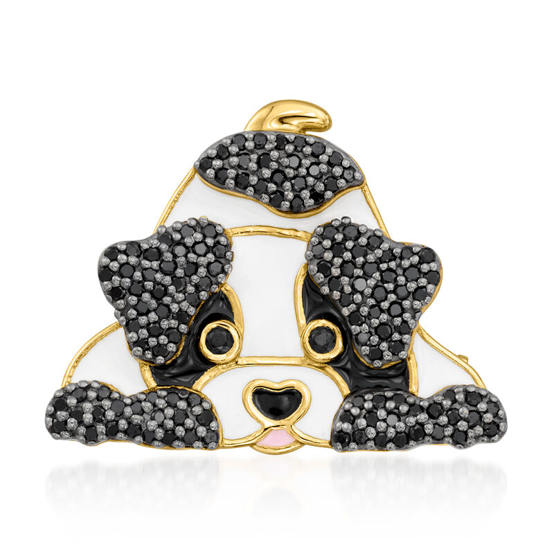 .80 ct. t.w. Black Spinel Dog Pin/Pendant with Multicolored Enamel in 18kt Gold Over Sterling image number 1