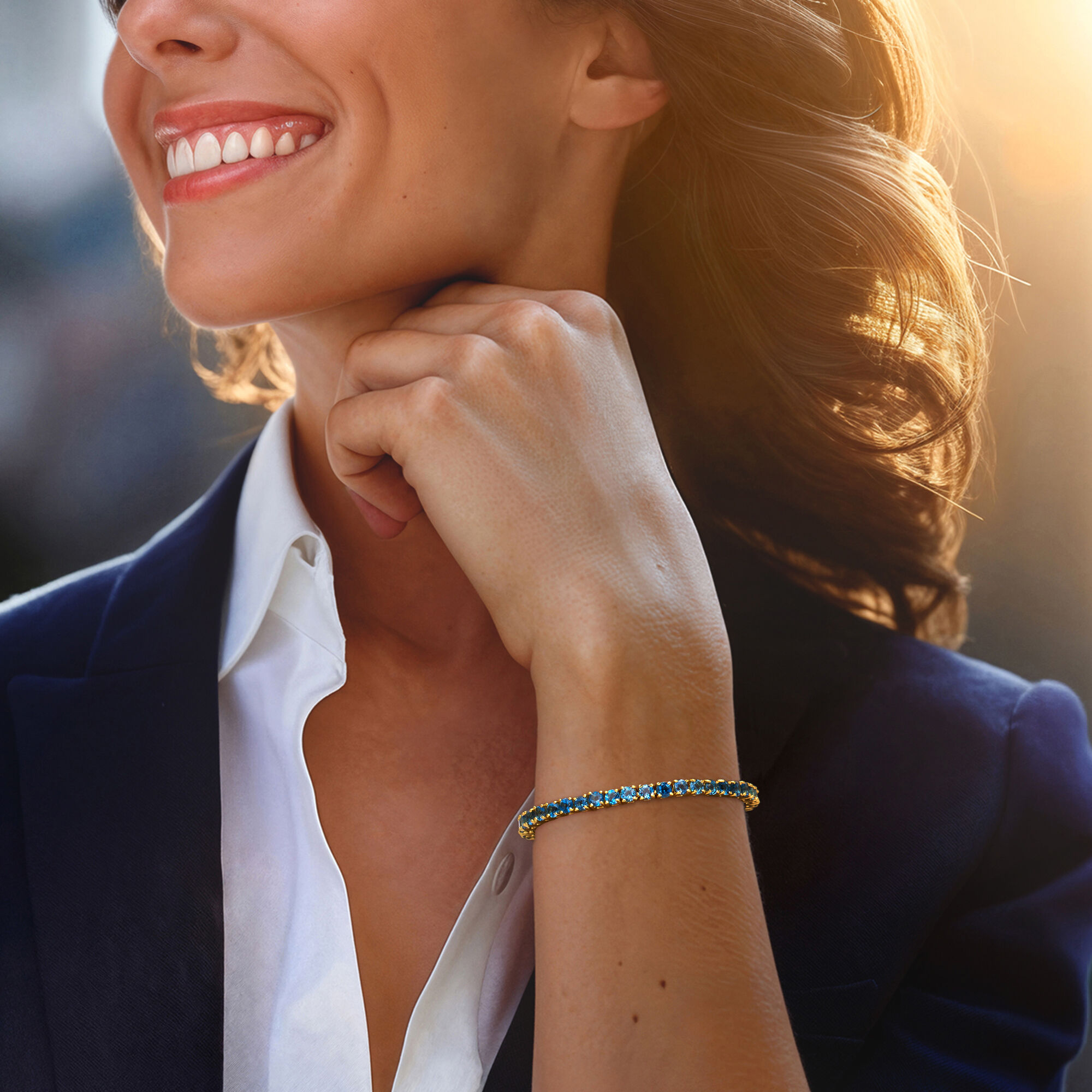 12.00 ct. t.w. London Blue Topaz Tennis Bracelet in 18kt Gold Over