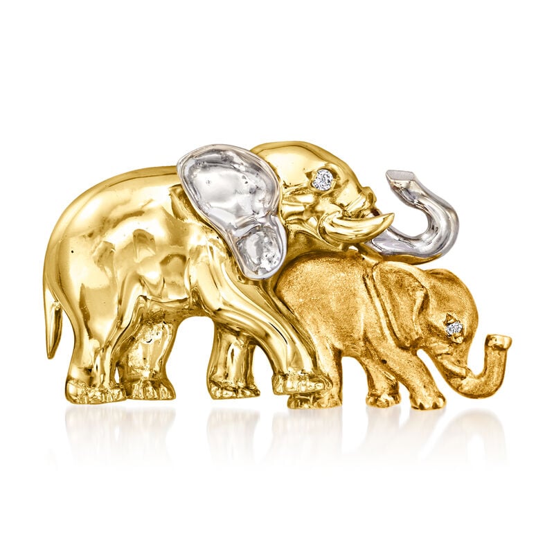 C. 1970 Vintage 18kt Two-Tone Gold Mother and Baby Elephant Pin with Diamonds image number 0