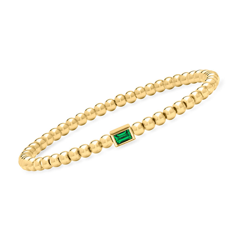 .20 Carat Lab-Grown Emerald and 4mm 18kt Gold Vermeil Bead Stretch Bracelet image number 0