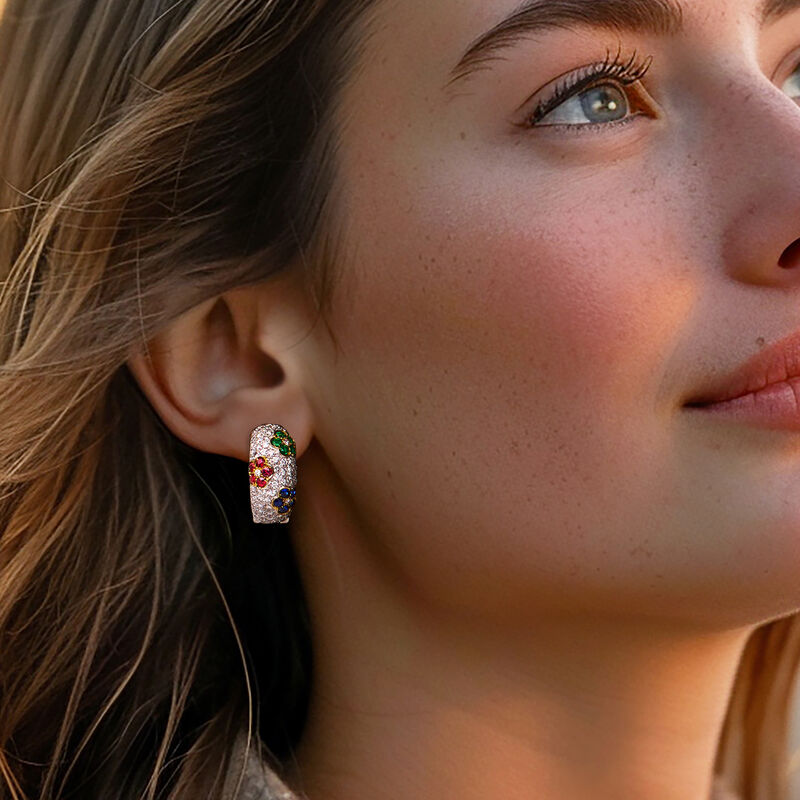 C. 1990 Vintage 1.90 ct. t.w. Multi-Gemstone and 2.50 ct. t.w. Diamond Flower Earrings in 18kt White Gold image number 1