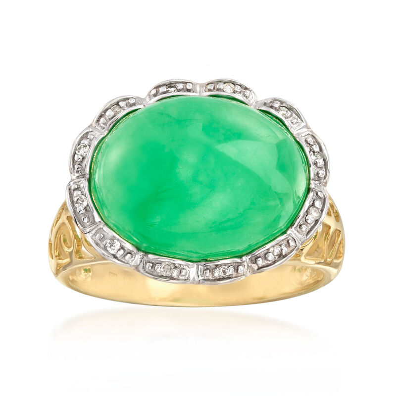 Jade Cabochon Ring with Diamond Accents in 14kt Yellow Gold image number 0