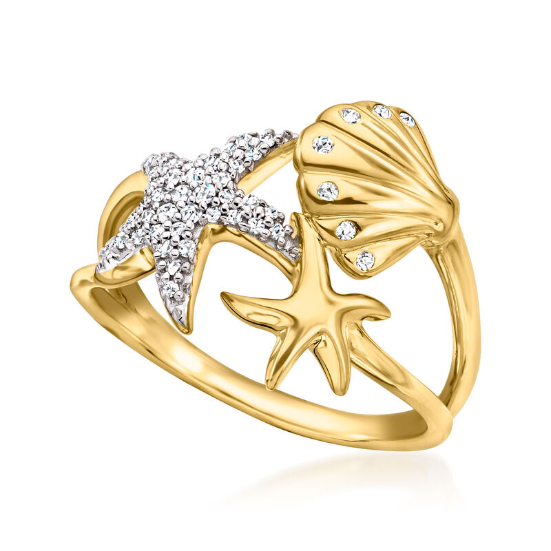 .15 ct. t.w. Diamond Sea Life Ring in 18kt Gold Over Sterling image number 3