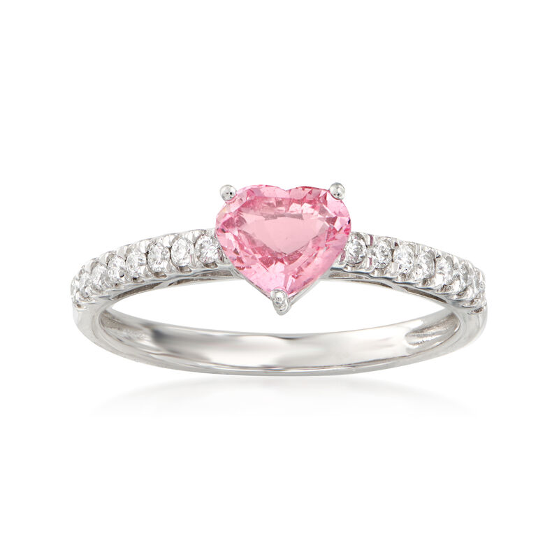 1.00 Carat Padparadscha Sapphire Heart and .17 ct. t.w. Diamond Ring in 14kt White Gold. Size 7 image number 0
