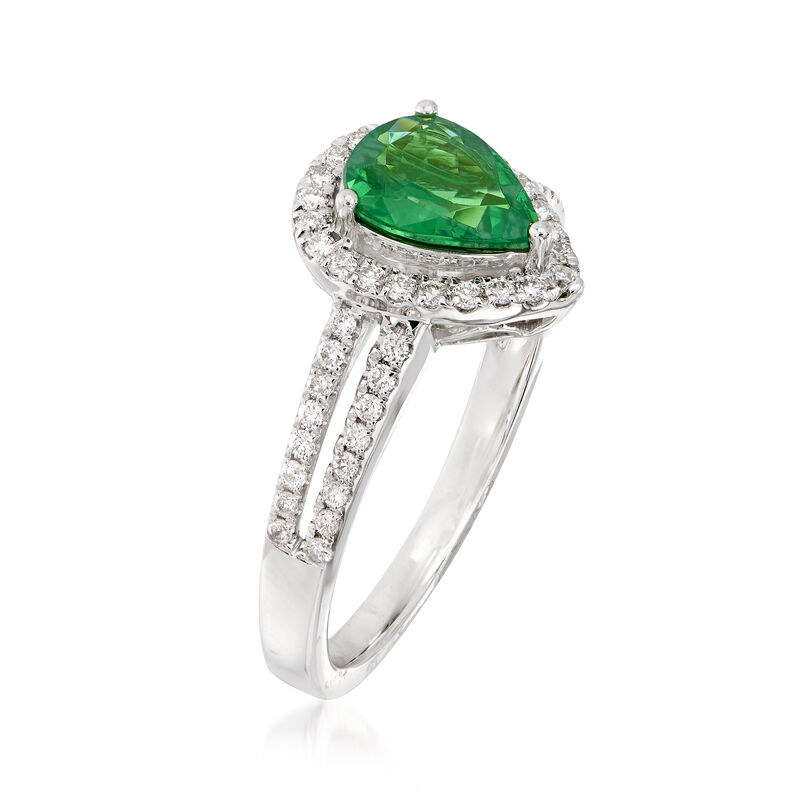 .90 Carat Pear-Shaped Tsavorite and .30 ct. t.w. Diamond Halo Ring in 14kt White Gold image number 2