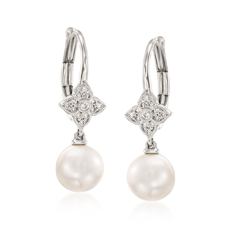 Gabriel Designs 7-7.25mm Cultured Pearl Drop Earrings in 14kt White Gold image number 0