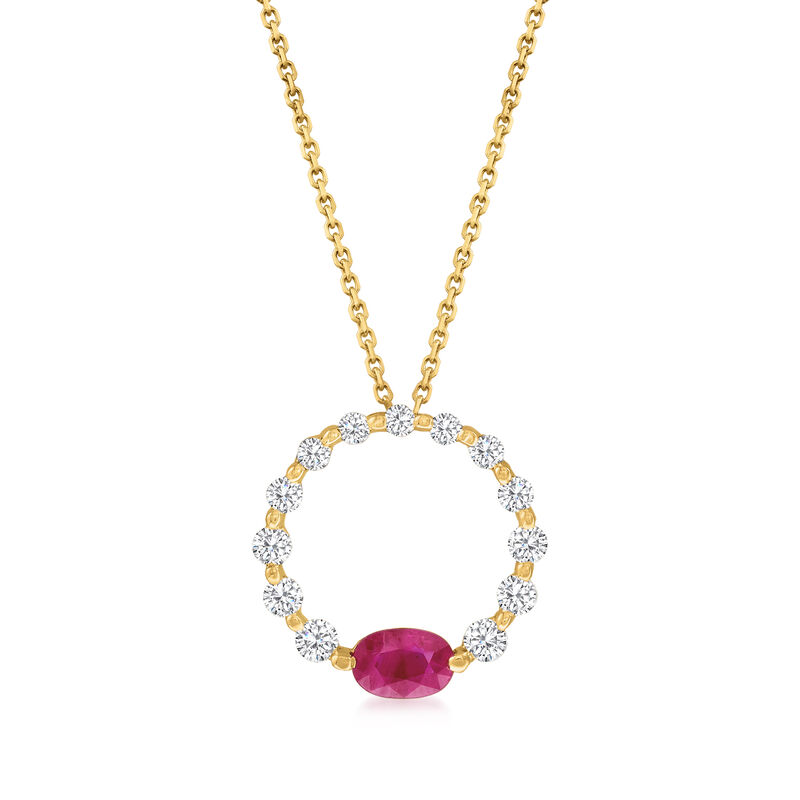 .50 Carat Ruby and .50 ct. t.w. Diamond Circle Pendant Necklace in 14kt Yellow Gold. 16&quot; image number 1
