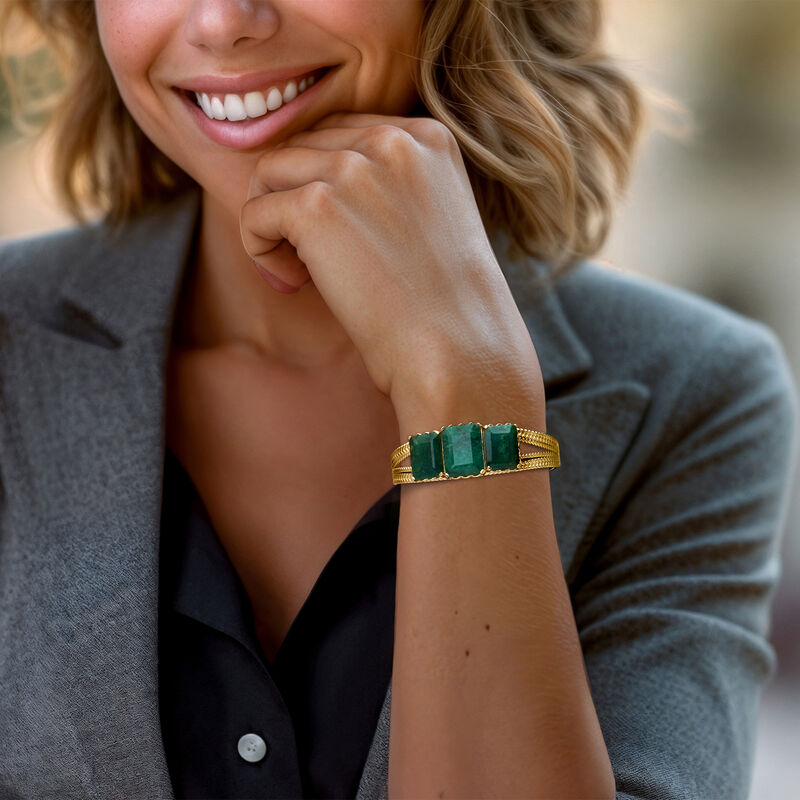 30.00 ct. t.w. Emerald Cuff Bracelet in 18kt Gold Over Sterling image number 1
