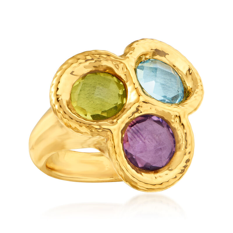 Italian Andiamo 4.50 ct. t.w. Multi-Gemstone 14kt Yellow Gold Ring Over Resin image number 3