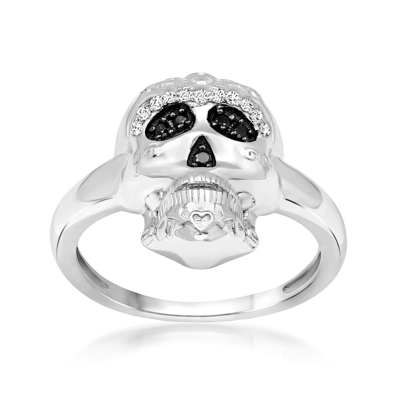 .10 ct. t.w. Black and White Diamond Sugar Skull Ring in Sterling Silver image number 0