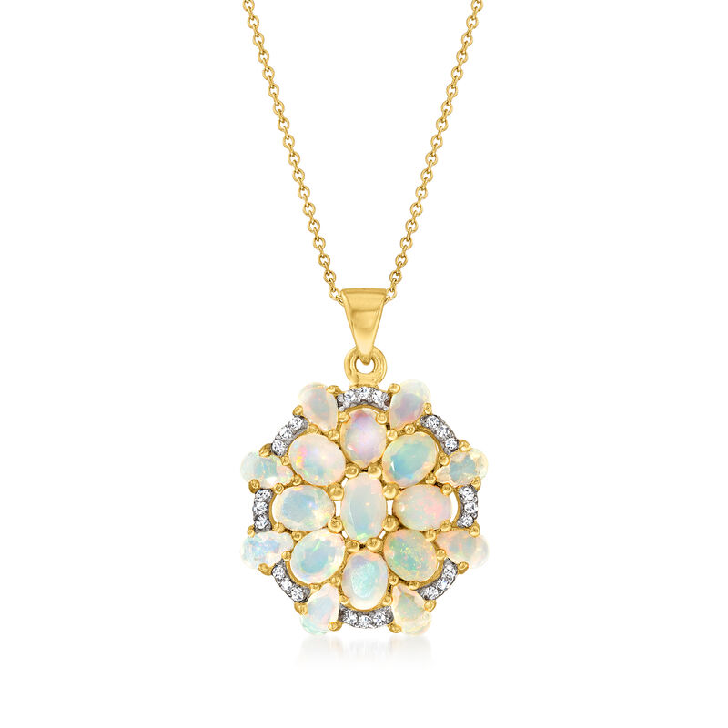 Opal and .10 ct. t.w. White Topaz Fancy Cluster Pendant Necklace in 18kt Gold Over Sterling image number 0