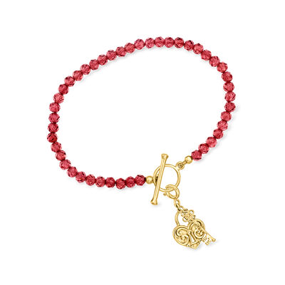 20.00 ct. t.w. Garnet Bead Charm-Compatible Toggle Bracelet in 18kt Gold Over Sterling