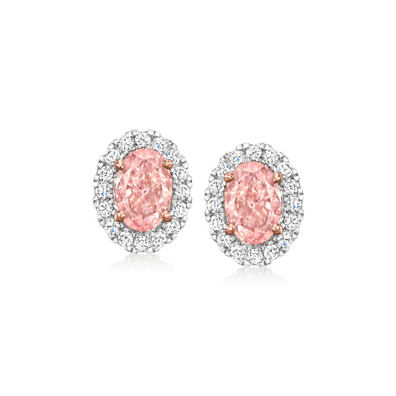 2.40 ct. t.w. Pink and White Lab-Grown Diamond Earrings in 14kt White Gold  image number 0