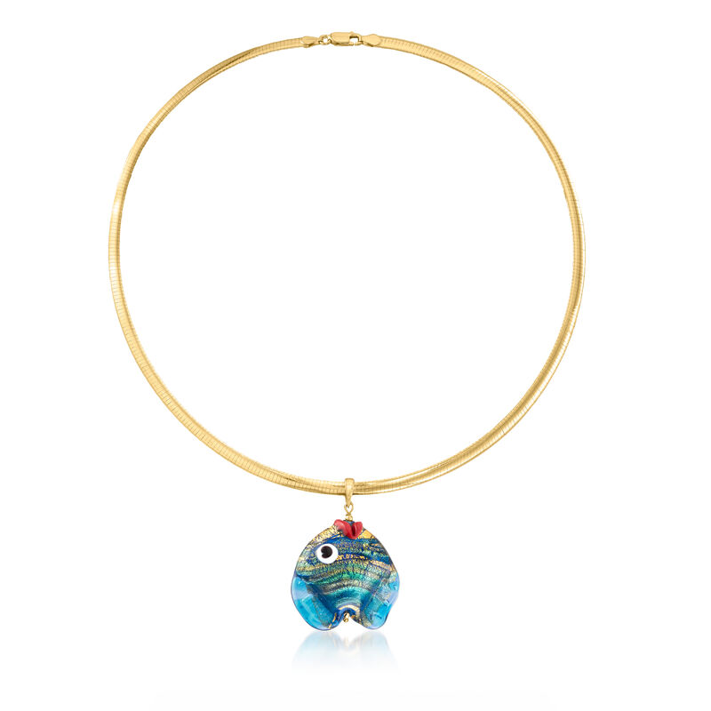 Italian Multicolored Murano Glass Fish Pendant with 18kt Gold Over Sterling image number 2