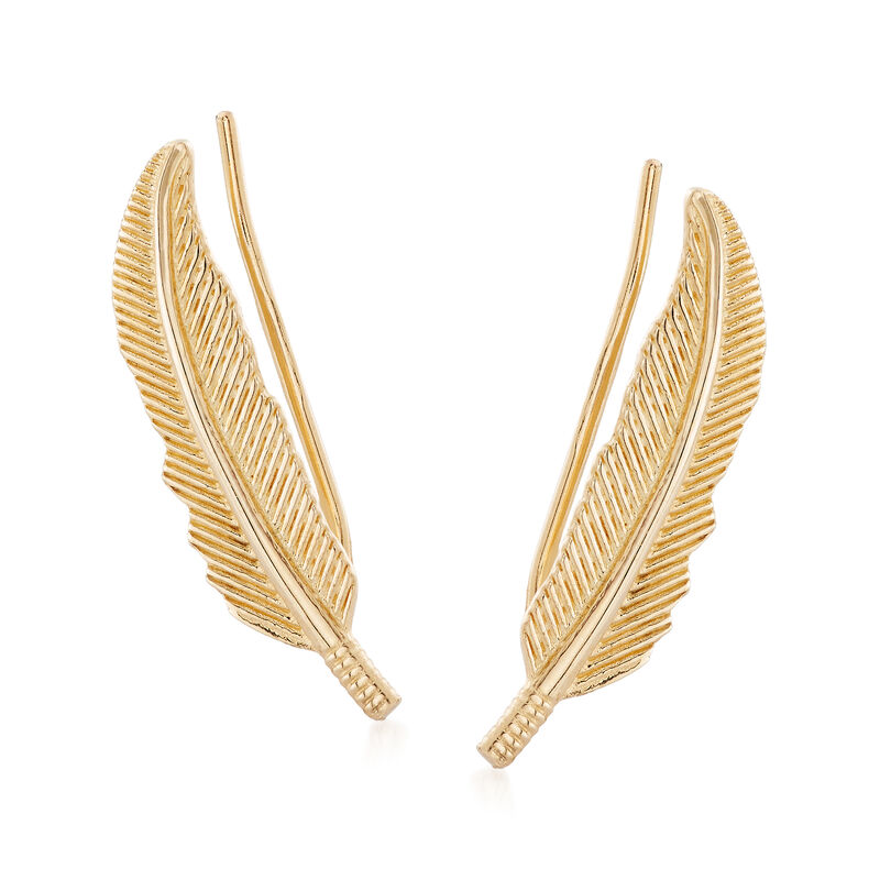 14kt Yellow Gold Leaf Ear Climbers image number 0