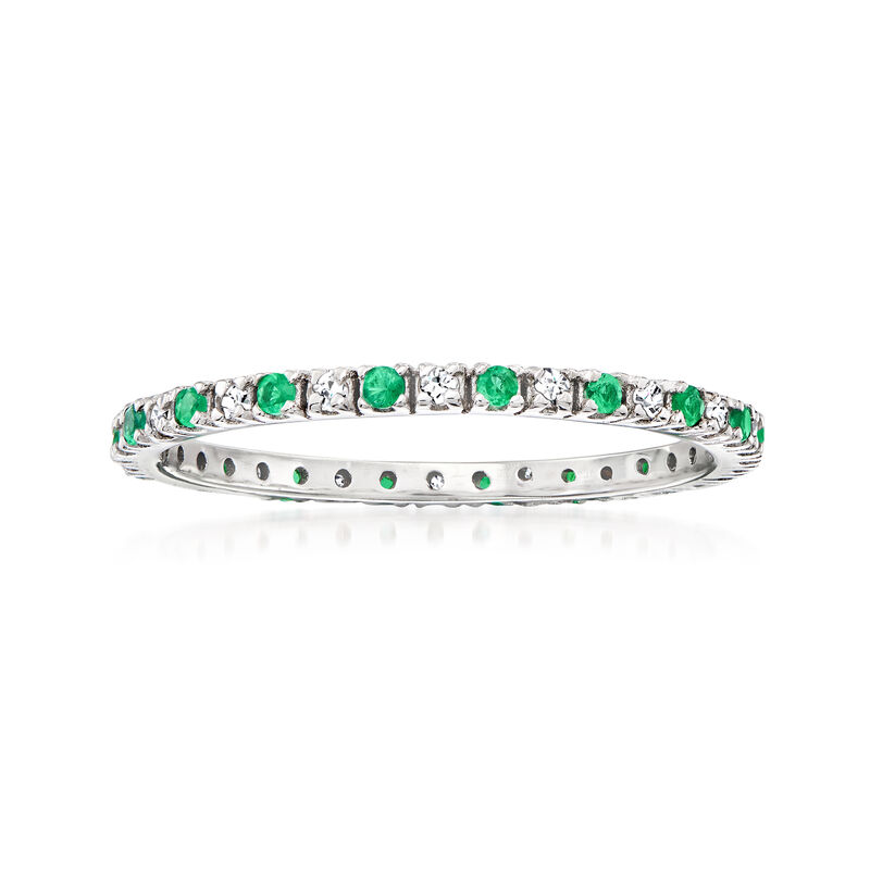 .15 ct. t.w. Emerald and .13 ct. t.w. Diamond Eternity Band in 14kt White Gold image number 0