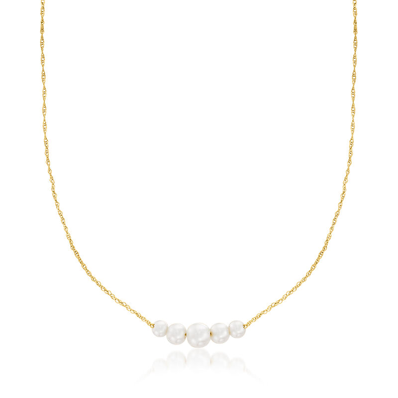 3-5.5mm Cultured Pearl Graduated Necklace in 14kt Yellow Gold. 16&quot; image number 1