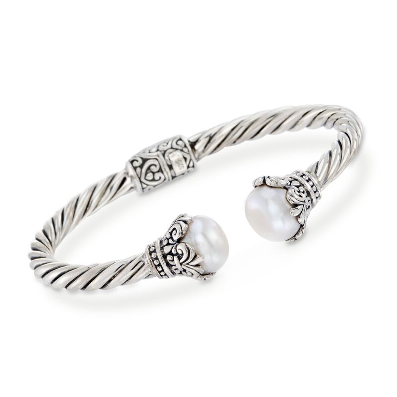 Balinese 10-11mm Cultured Pearl Cuff Bracelet in Sterling Silver image number 0