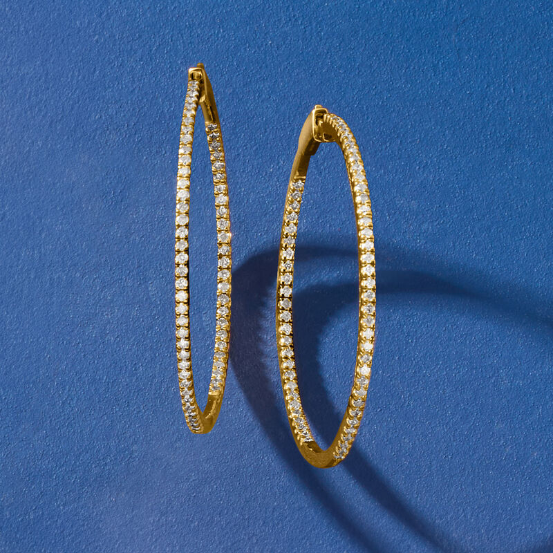2.00 ct. t.w. Diamond Inside-Outside Hoop Earrings in 18kt Gold Over Sterling. 1 3/4" image number 2