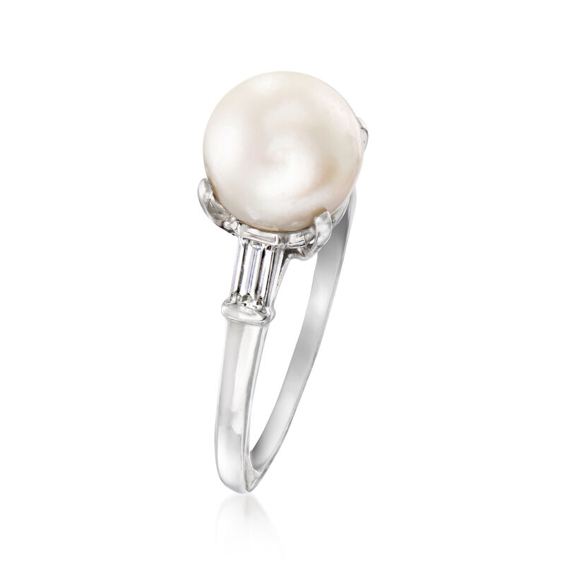 C. 1960 Vintage 8mm Cultured Pearl Ring with .10 ct. t.w. Diamonds in Platinum. Size 5.5 image number 2