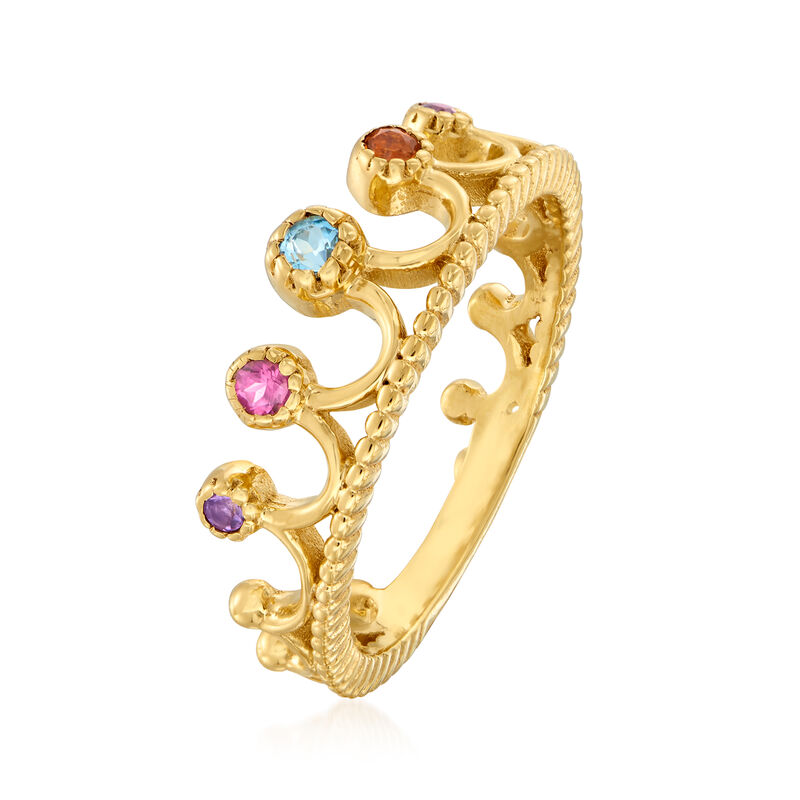 .20 ct. t.w. Multi-Gemstone Crown Ring in 18kt Gold Over Sterling image number 2