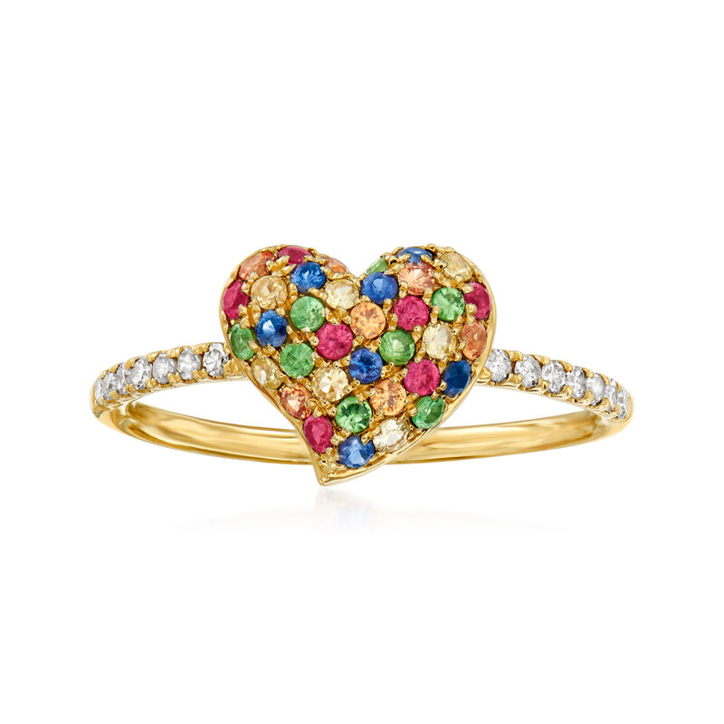 .50 ct. t.w. Multi-Gemstone Heart Ring with .10 ct. t.w. Diamonds in 14kt Yellow Gold image number 0