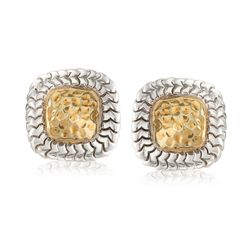 Sterling Silver and 14kt Yellow Gold Square Earrings image number 0