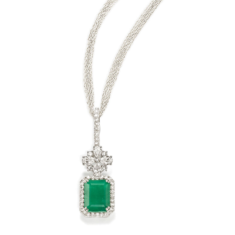 3.70 Carat Emerald and 1.39 ct. t.w. Diamond Pendant in 18kt White Gold image number 2