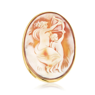 C. 1970 Vintage Brown Shell Cameo Ring in 14kt Yellow Gold