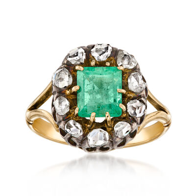 C. 1920 Vintage 1.05 Carat Emerald Ring with .30 ct. t.w. Diamonds in Sterling Silver and 18kt Yellow Gold