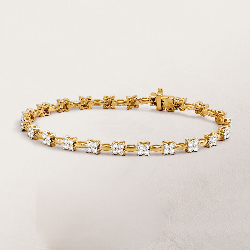 2.00 ct. t.w. Diamond Floral Station Bracelet in 14kt Yellow Gold image number 2