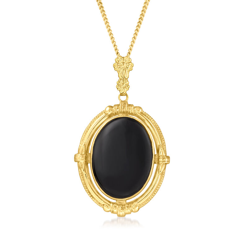 C. 1980 Vintage Black Onyx Pendant Necklace in 14kt Yellow Gold image number 0