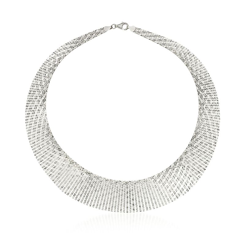 Italian Sterling Silver Diamond-Cut Crisscross Cleopatra Necklace. 17&quot; image number 1