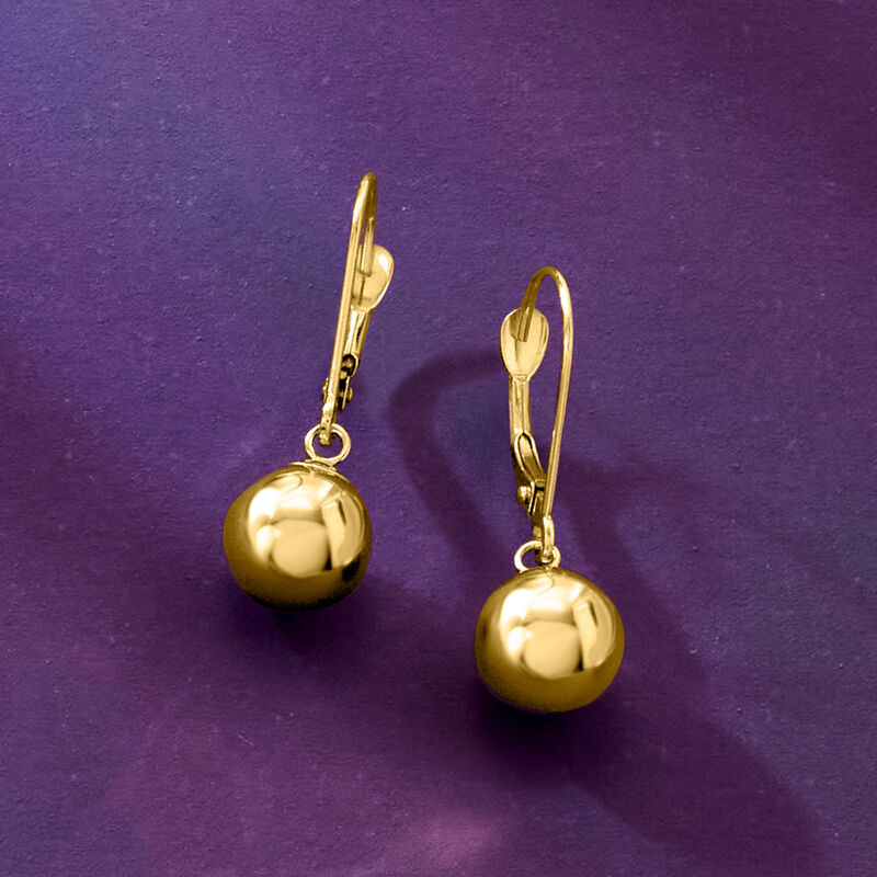 8mm 14kt Yellow Gold Bead Drop Earrings image number 3
