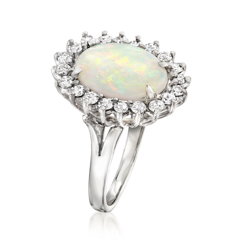 C. 1980 Vintage Opal and 1.00 ct. t.w. Diamond Cocktail Ring in 14kt White Gold. Size 6 image number 2