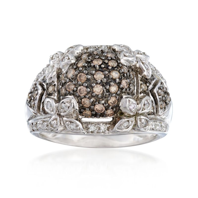 C. 1990 Vintage .85 ct. t.w. Brown and White Diamond Floral Ring in 14kt White Gold. Size 7 image number 0