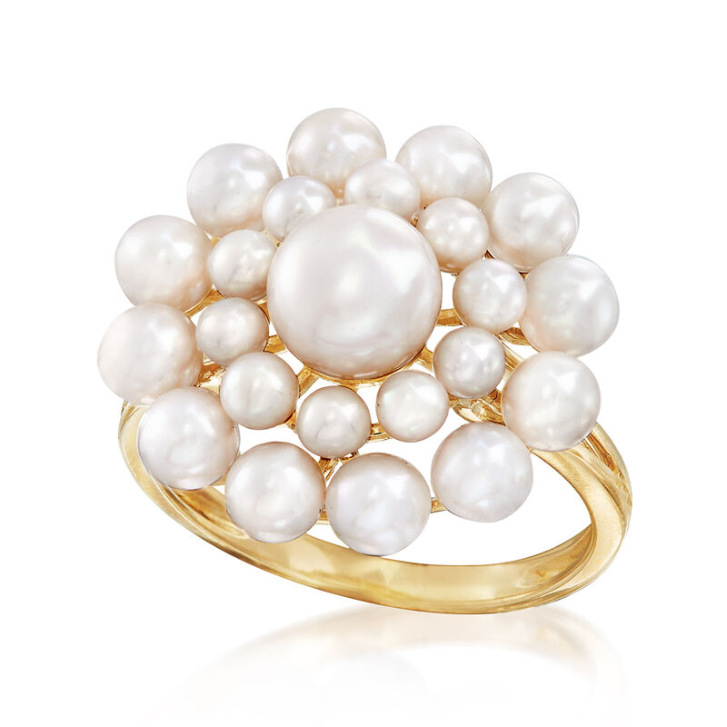 2-7mm Cultured Pearl Flower Burst Ring in 14kt Yellow Gold image number 3