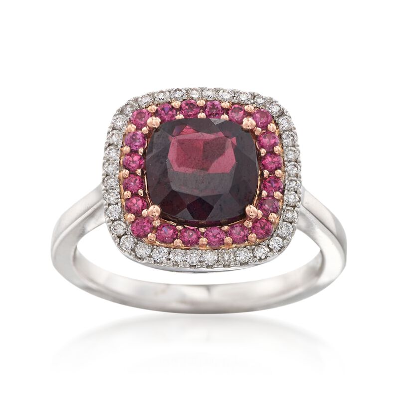 Gregg Ruth 2.70 Carat Garnet and .20 ct. t.w. Diamond Ring with Rhodolites in 18kt White Gold image number 0